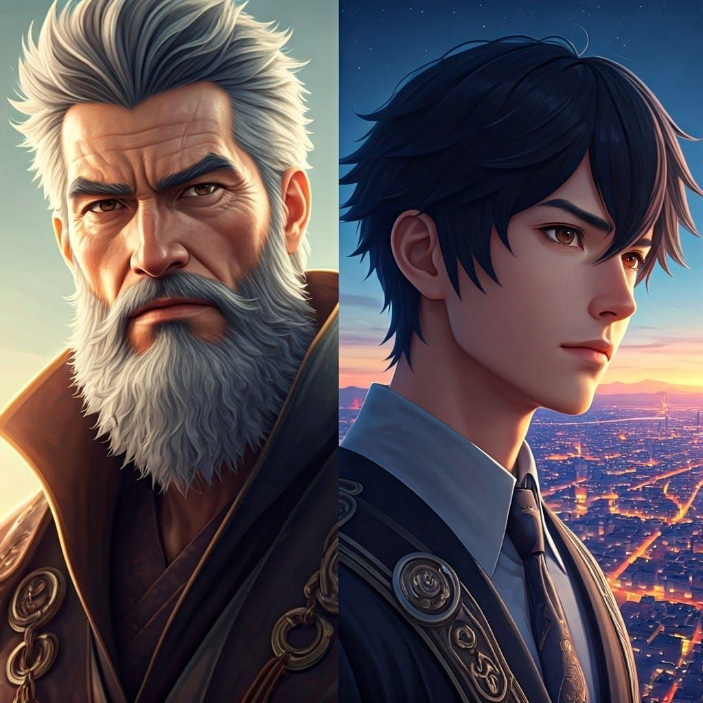 Two Men Embodied Wisdom and Urbanity in Anime Style