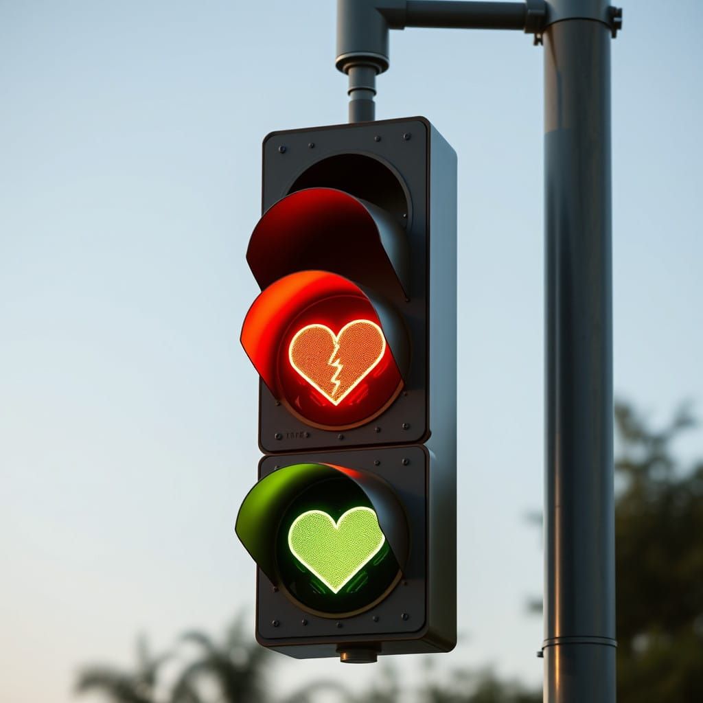 Minimalist Traffic Light with Heart Emojis