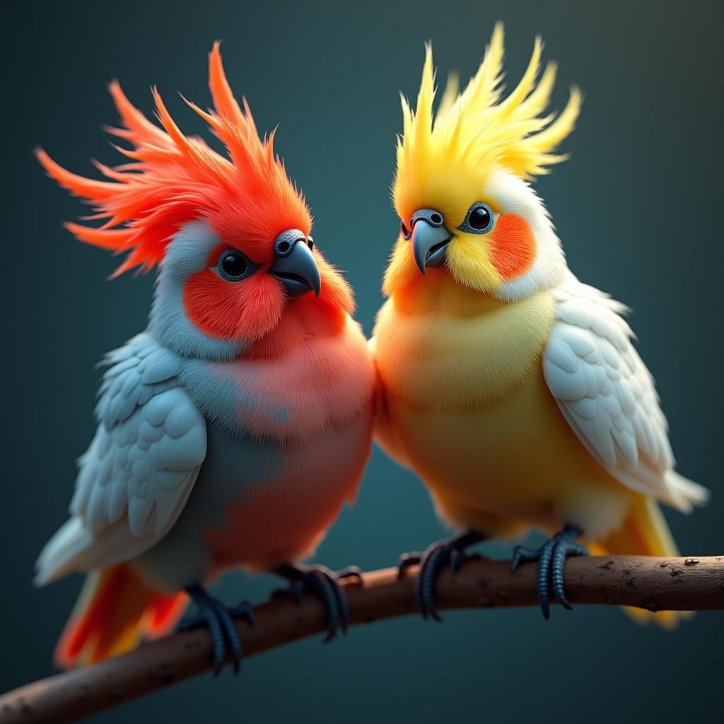 Fantastical Cockatiels in Detailed Matte Painting
