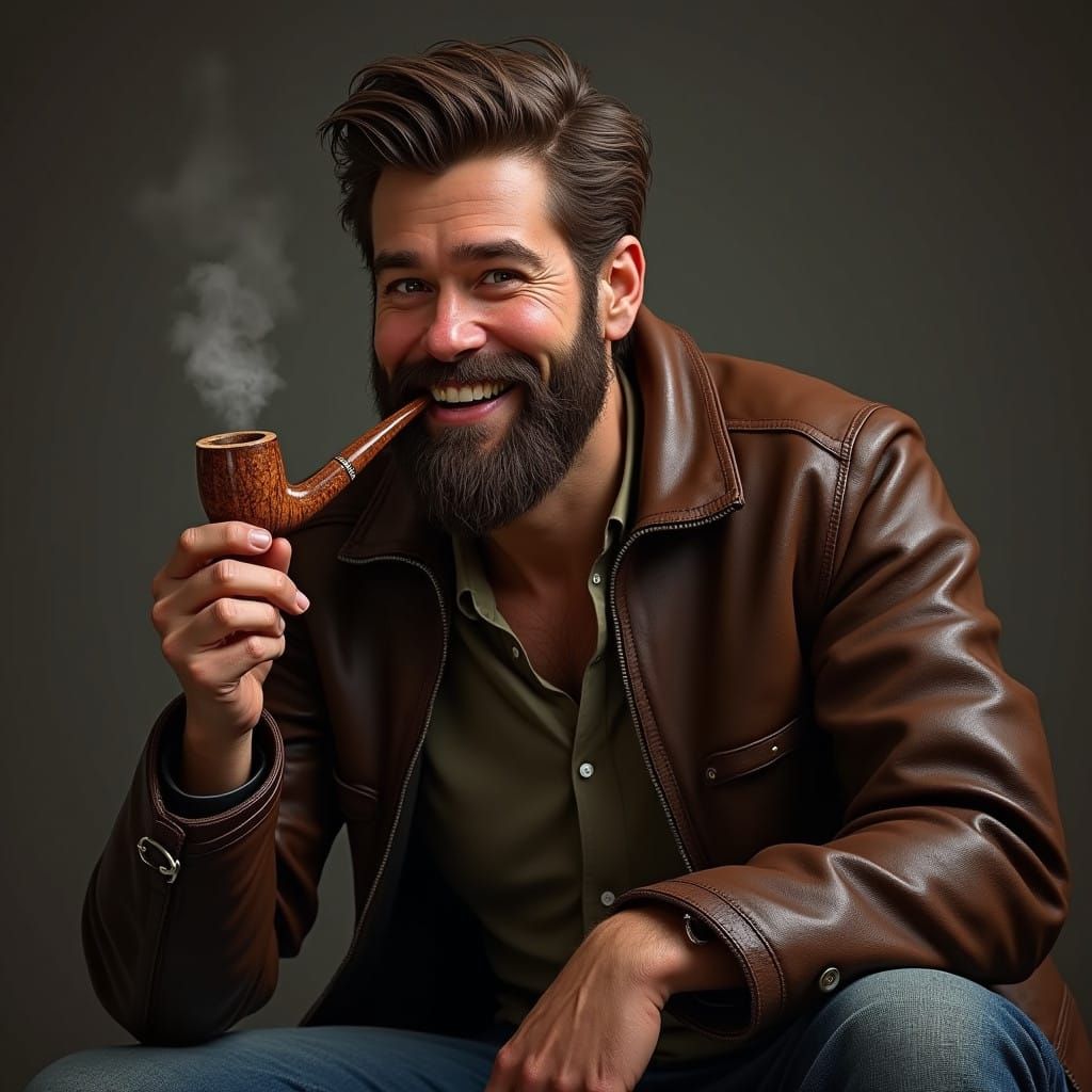 Ruggedly Handsome Gentleman Puffs on a Tobacco Pipe