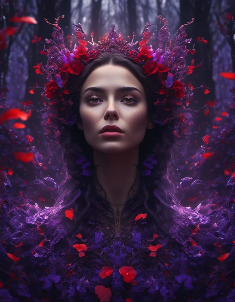 Woman with Purple Eyes in Digital Art Style