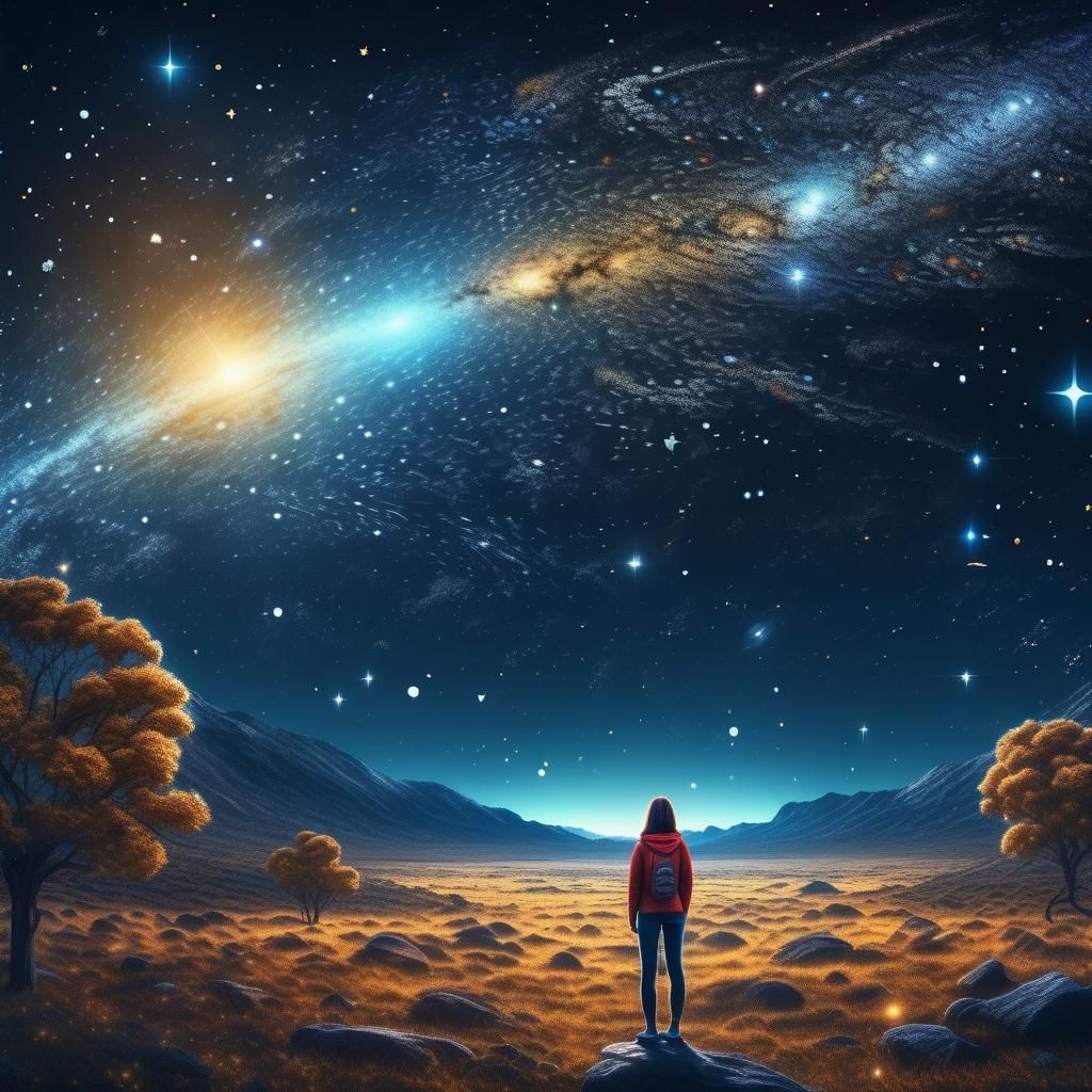 Woman Contemplates Stars at Edge of Universe