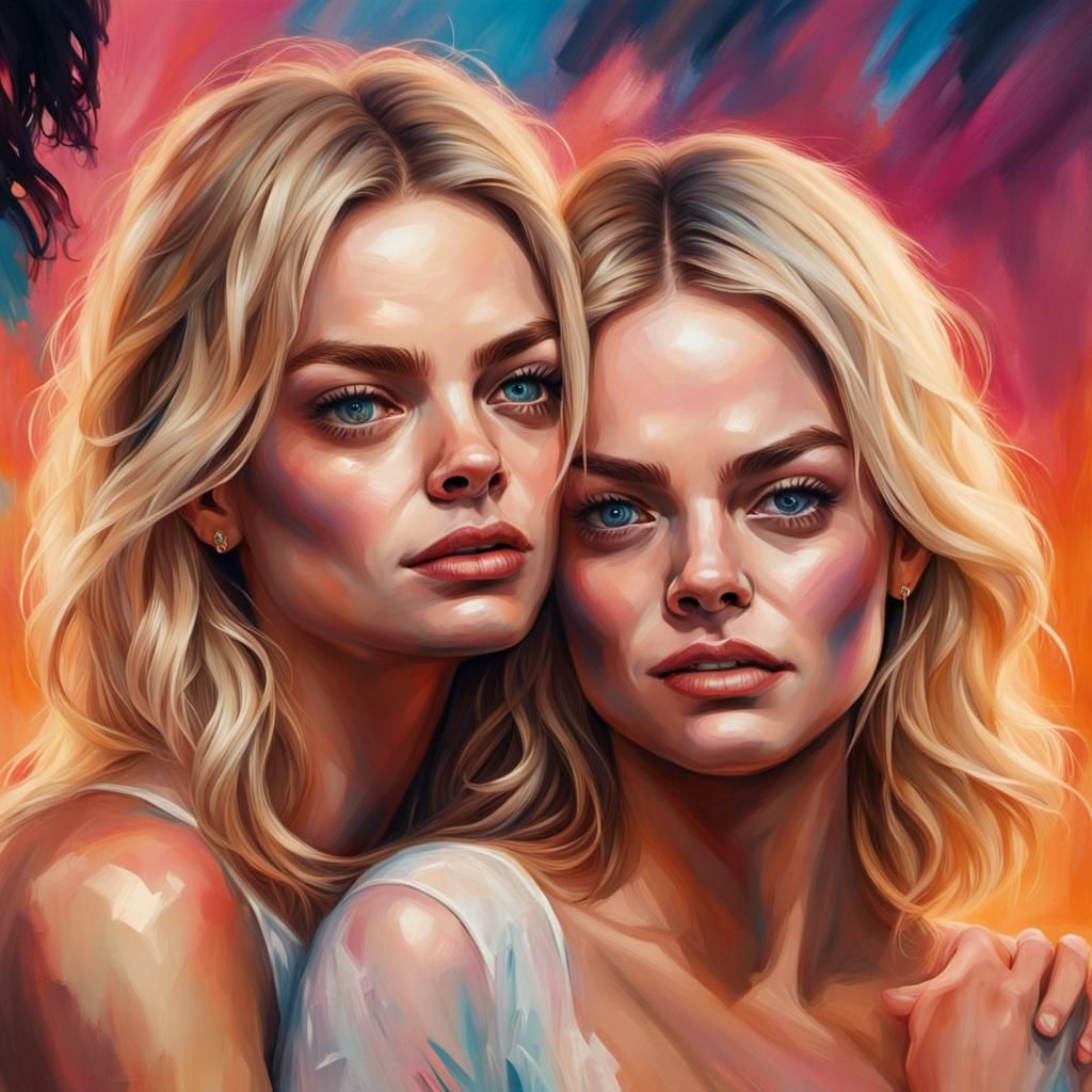 Hyperrealistic Portrait of Two Women Embracing