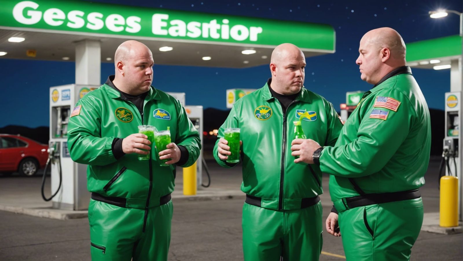 Overweight Men in Latex Suits on the Moon