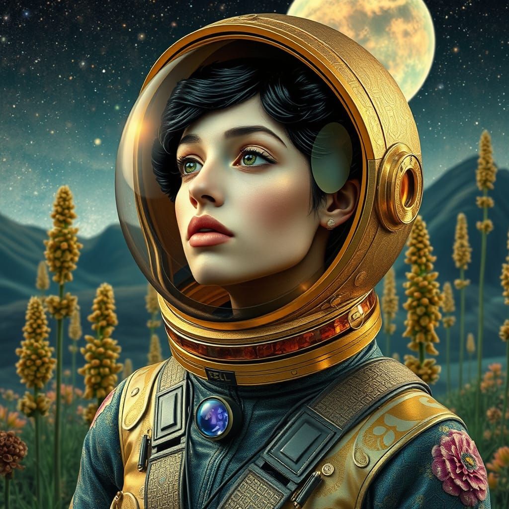 Fractal Ornate Goddess in Celestial Garden