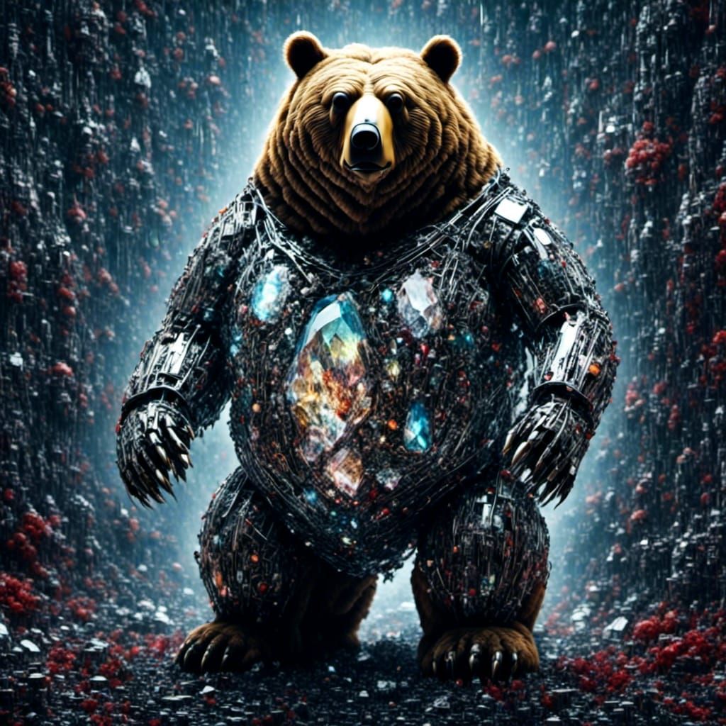 Crystal Cyborg Bear Portrait with Robotic Illumination