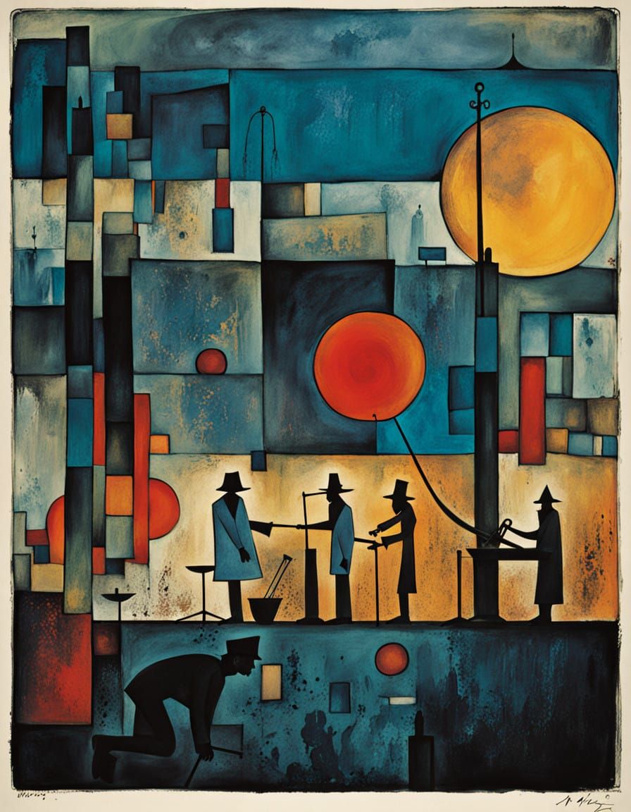 Expressionist Jazz Scene in Smoky Speakeasy