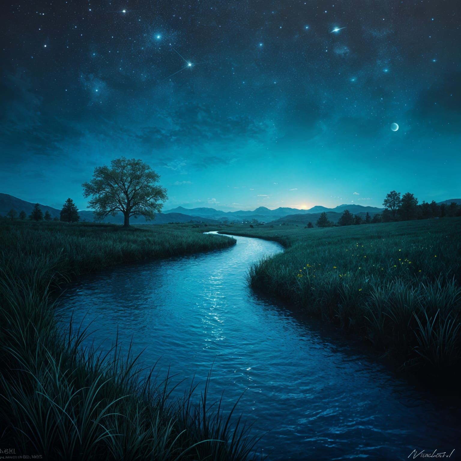 Continuous Blue Line with Supporting Lines: Matte Painting