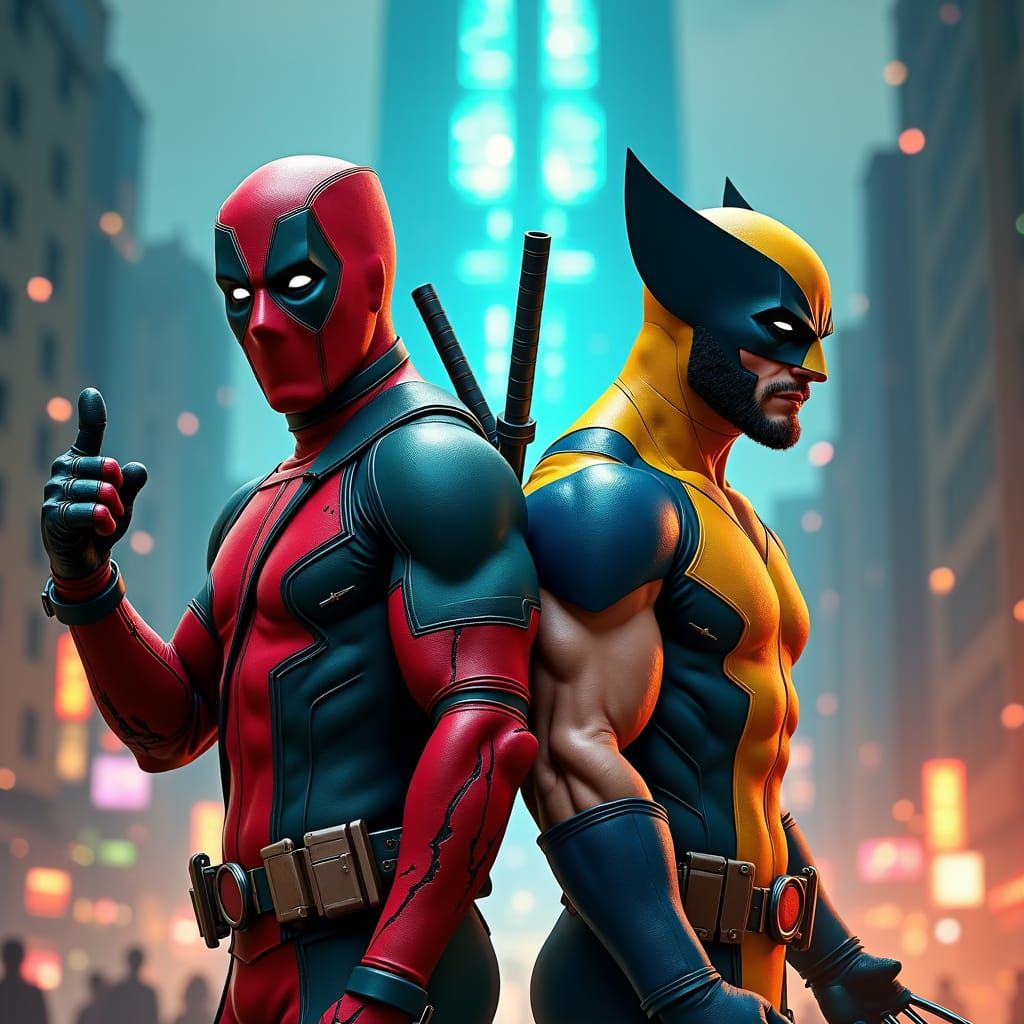 Deadpool and Wolverine: Neon Cityscape Concept Art