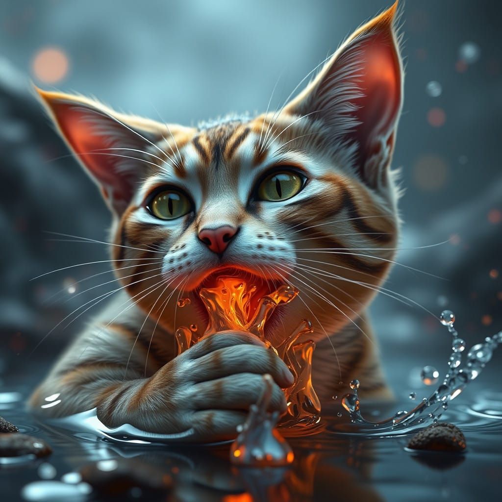 Surreal Feline Sips from a Mystical Chalice in a Fantastical...