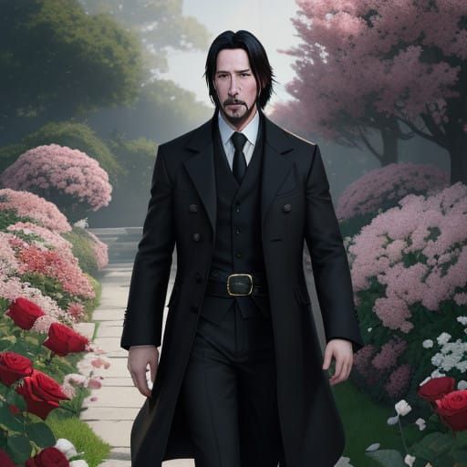 Keanu Reeves Amidst Vibrant Roses in Anime-Inspired Digital...