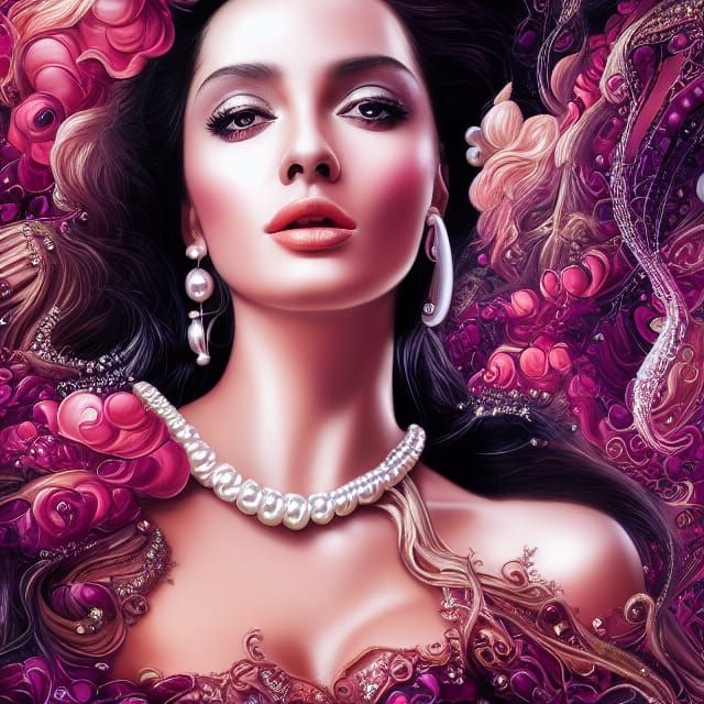 Sensual Qatari Woman with Pearls: Hyperdetailed Matte Painti...