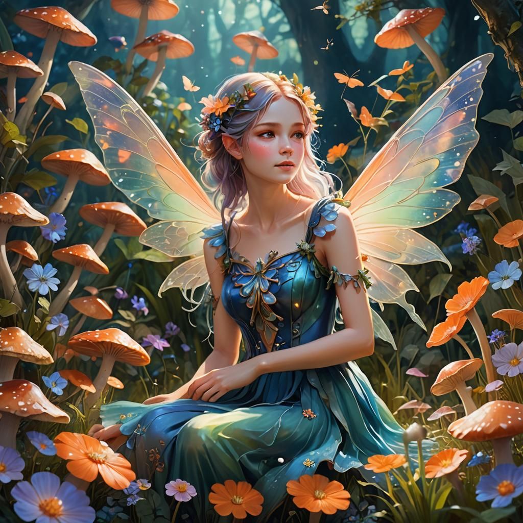 Fantasy Fairy in Enchanted Garden: Digital Art