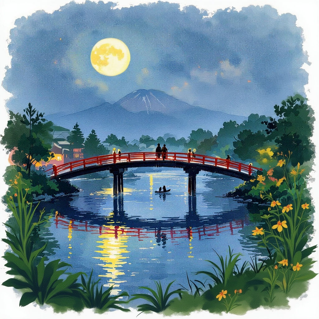 Monet-Inspired Night Scene with Crescent Moon