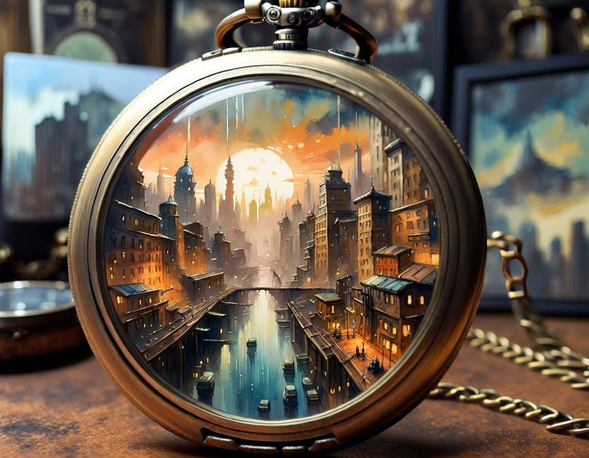 Dieselpunk City Inside a Pocket Watch