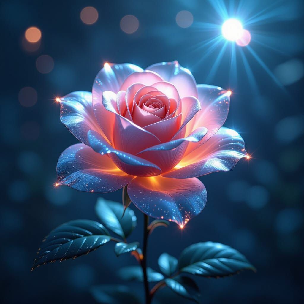Crystal Rose in Cyberpunk Art Nouveau Style