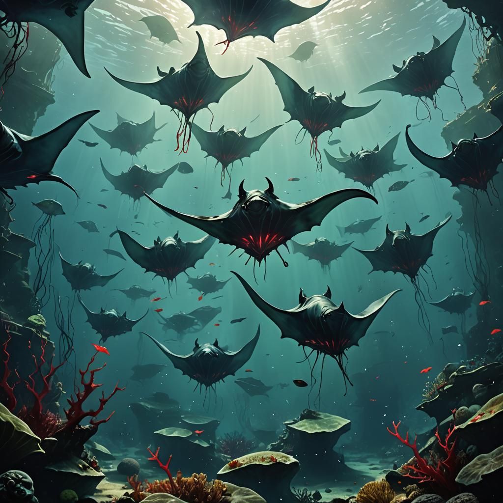 Menacing Manta Rays in Sunken City
