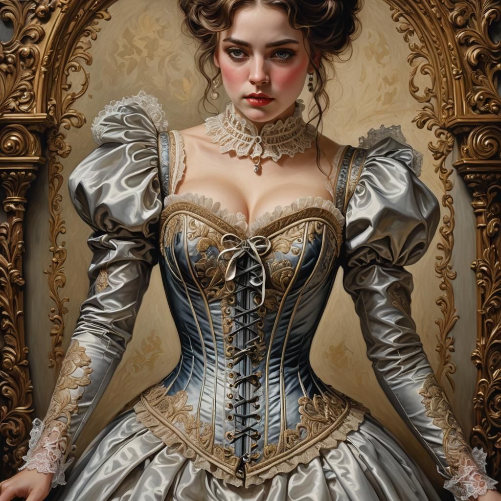 Victorian Lady in Corset: Hyperrealistic Oil Painting