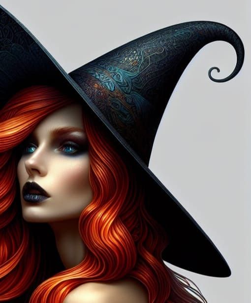 Vivid Witch Portrait with Red Hair in Pre-Raphaelite Style