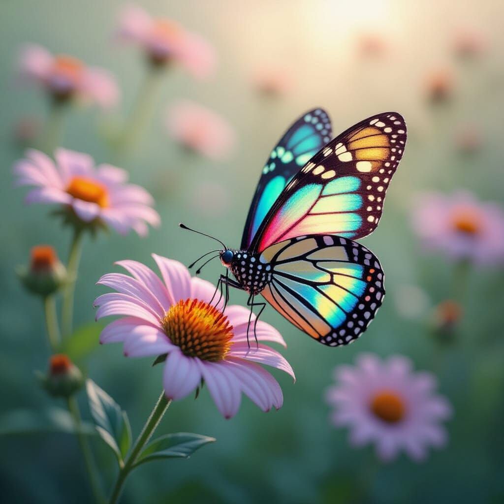 Flowers Transforming into Wings, Dreamlike Illustration