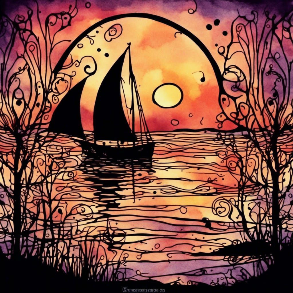 Whimsical Silhouette: Burton Sailboat at Sunset