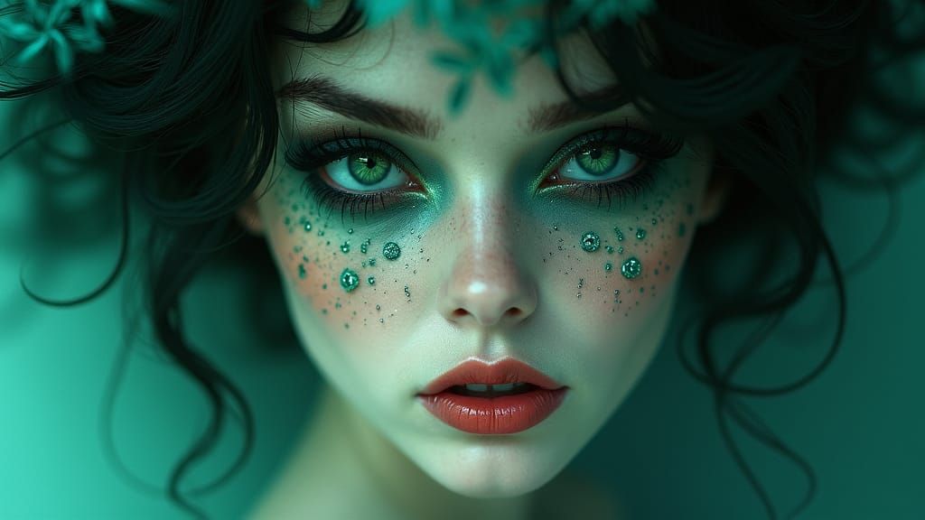 Mystical Siren: Emerald Eyes in a Dreamlike Portrait