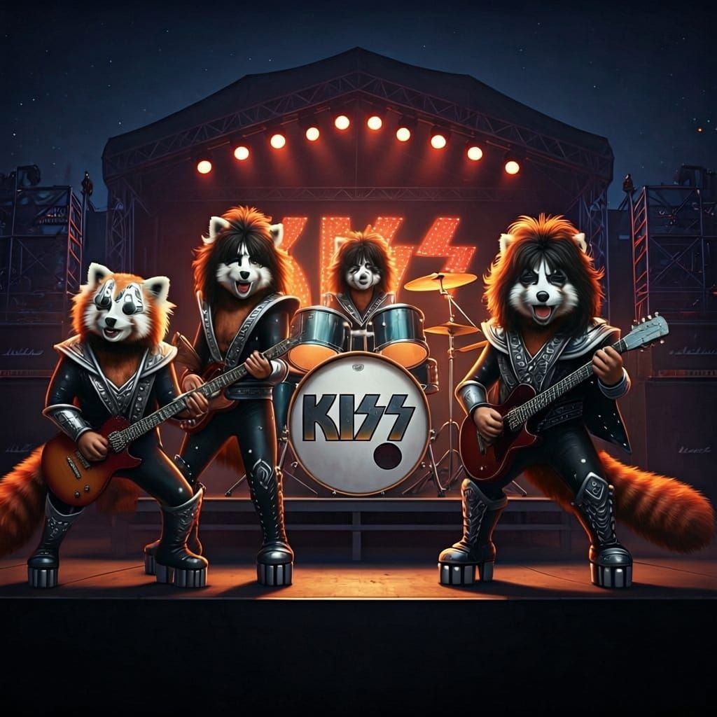KISS Red Pandas Rock Out On Stage