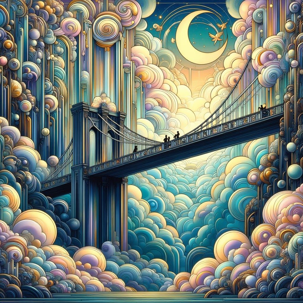 Surreal Brooklyn Bridge in Dreamlike Nebula Panorama