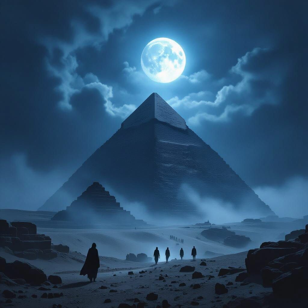 Mystical Great Pyramid of Giza Under Moonlight