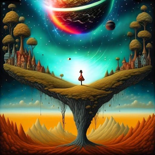 Surreal Celestial Night Sky with Planets