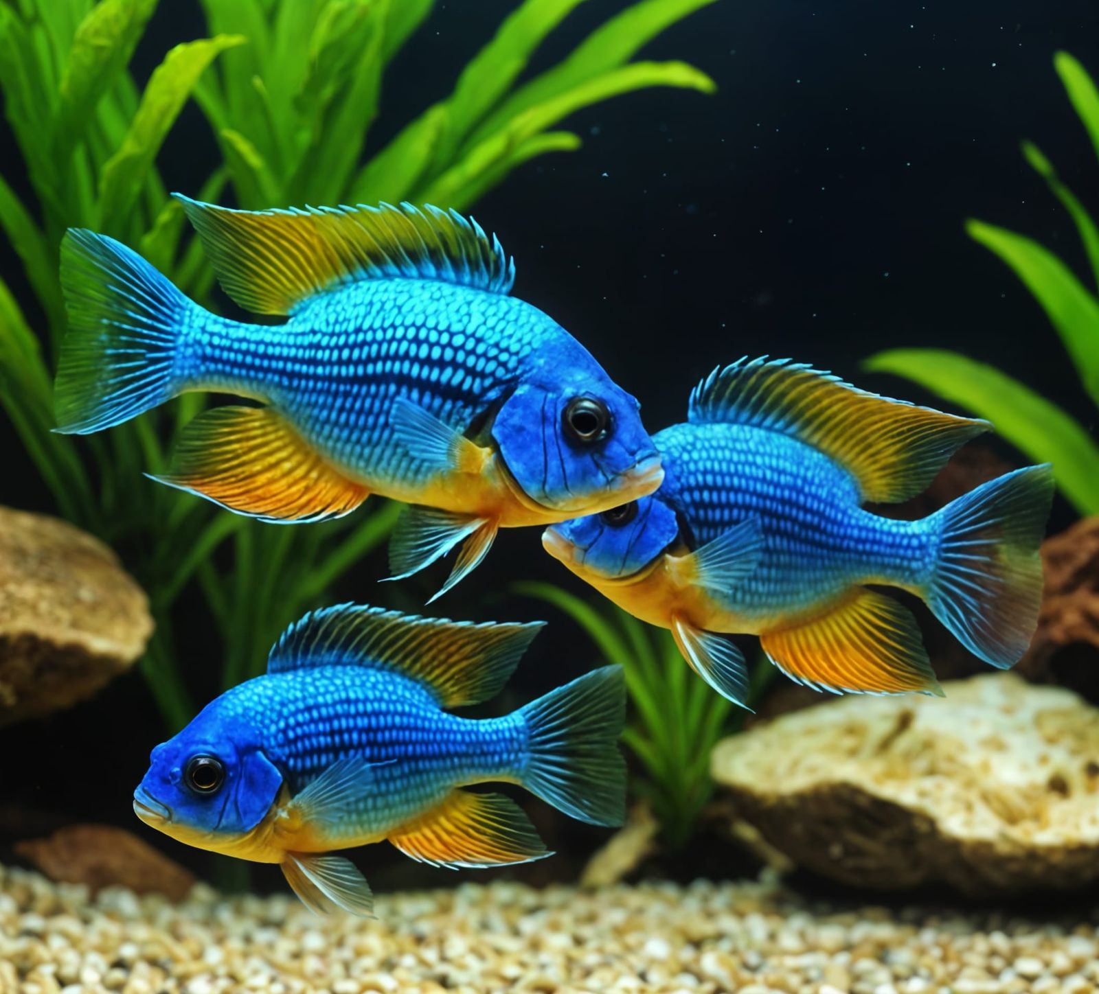 Electric Blue Cichlids Breeding in Planted Aquarium