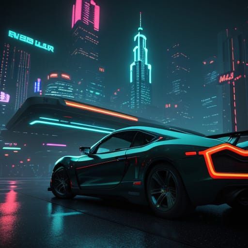 Neon Dusk Retro Futuristic Cityscape in Cyberpunk Digital Ar...