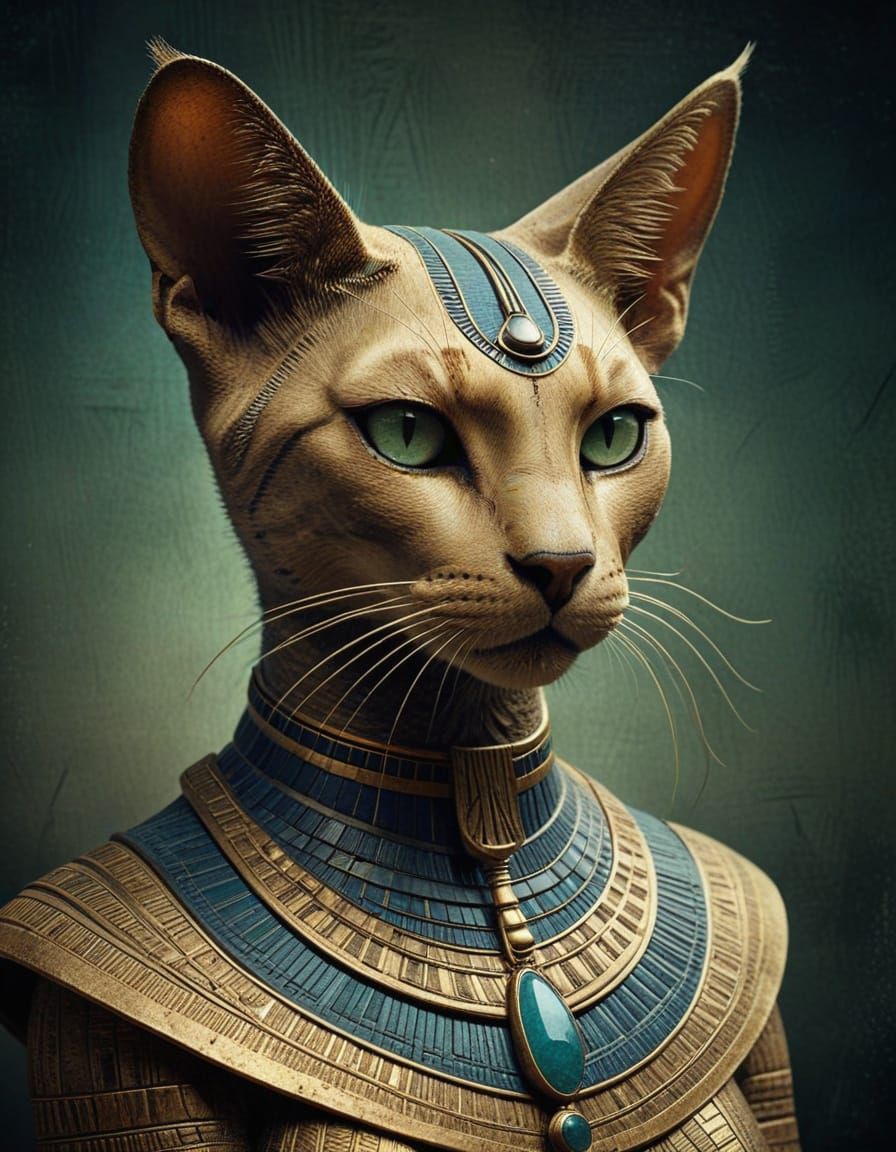 Ancient Egyptian Cat Goddess Bastet in Mysterious Style