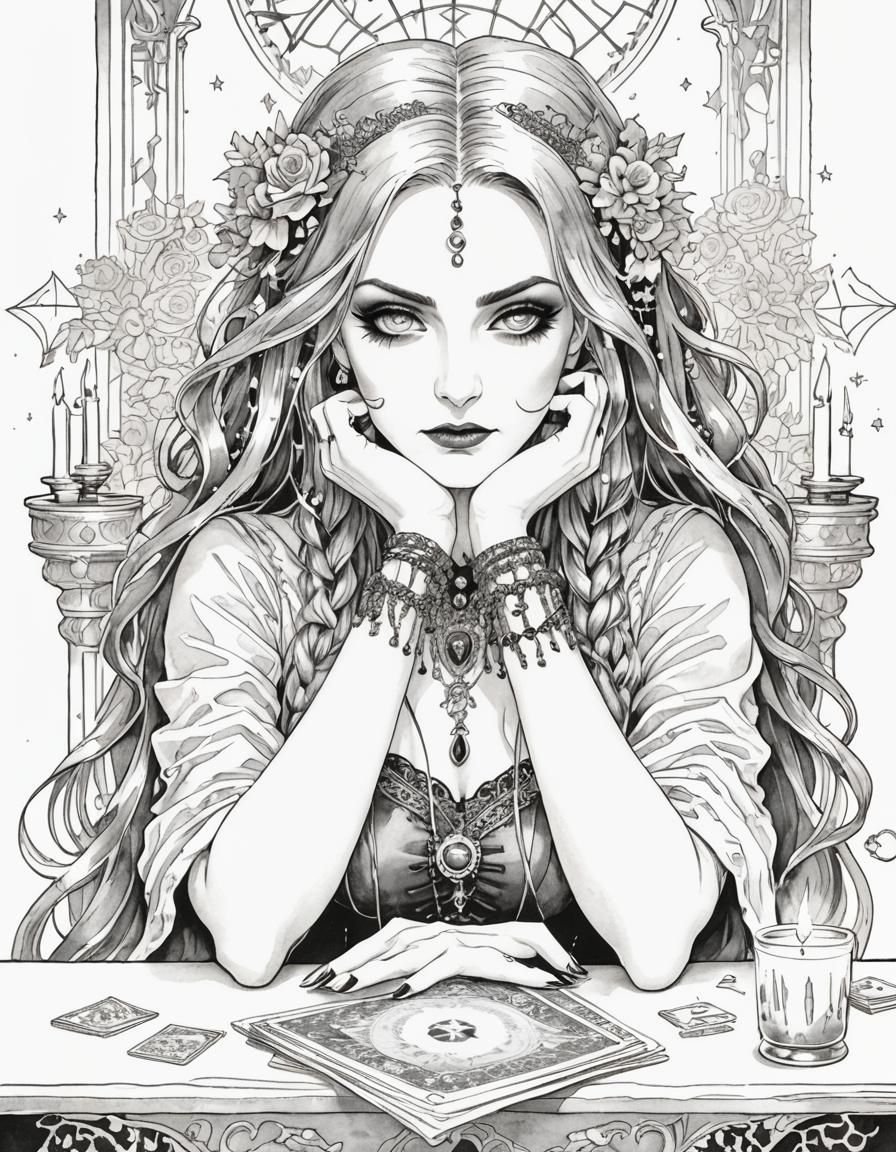 Gothic Seer Portrait with Tarot Cards
