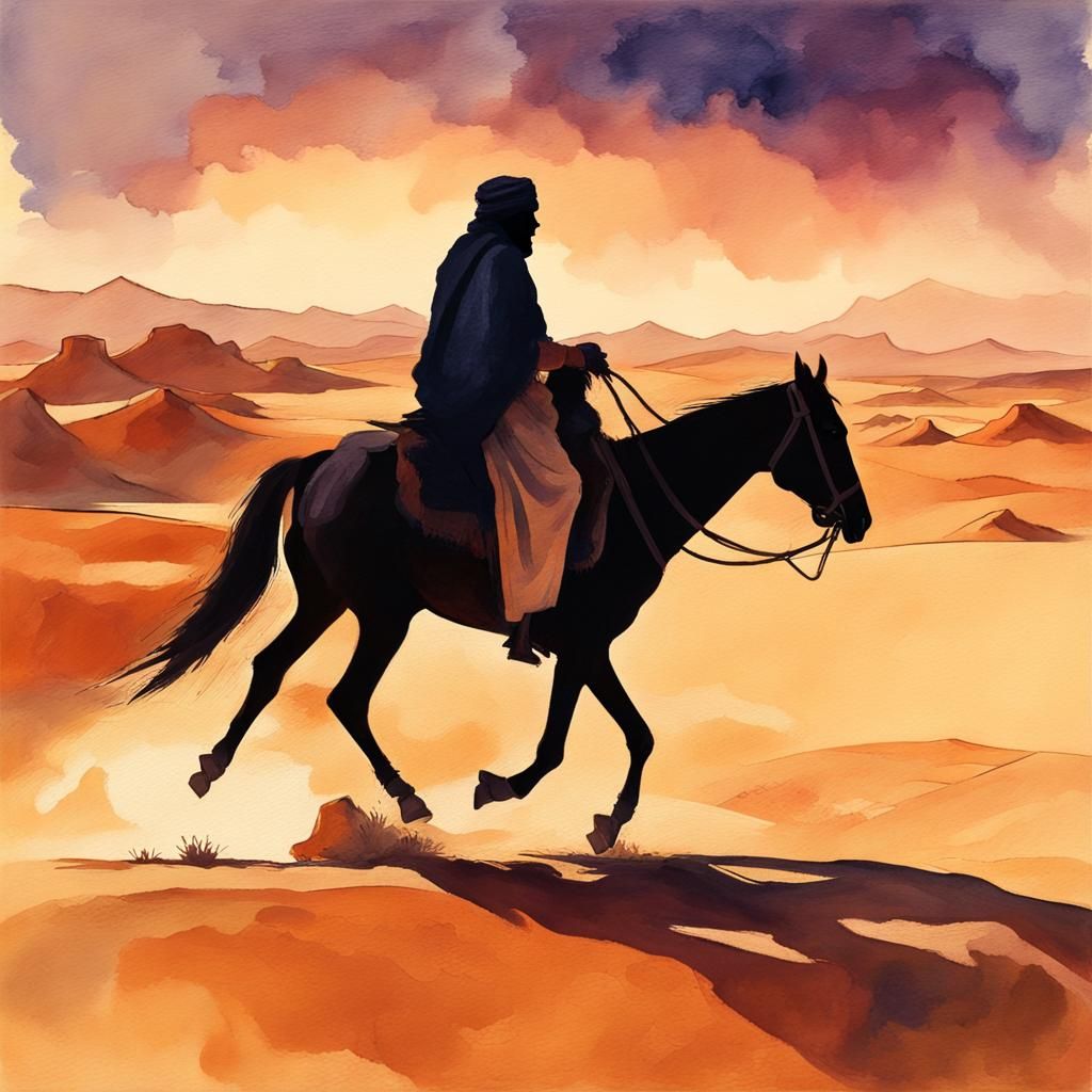 Arabian Desert Merchant in Gouache Impressionist Style