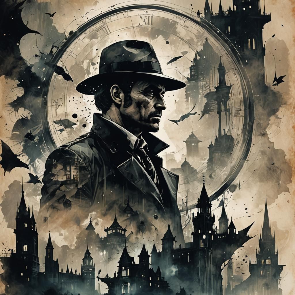 Noir Detective Silhouette in Double Exposure