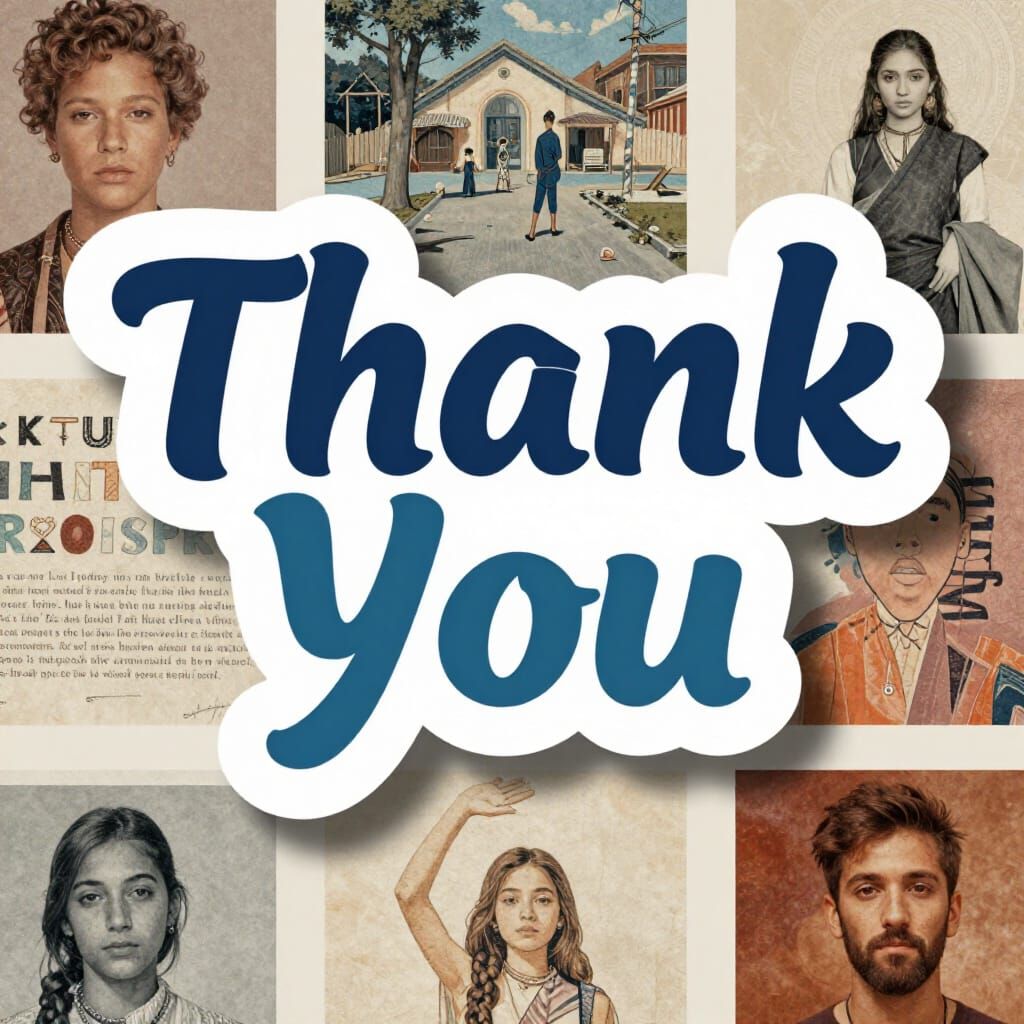 Thank You Sign With Bubble Letters and Art Collage Backgroun...