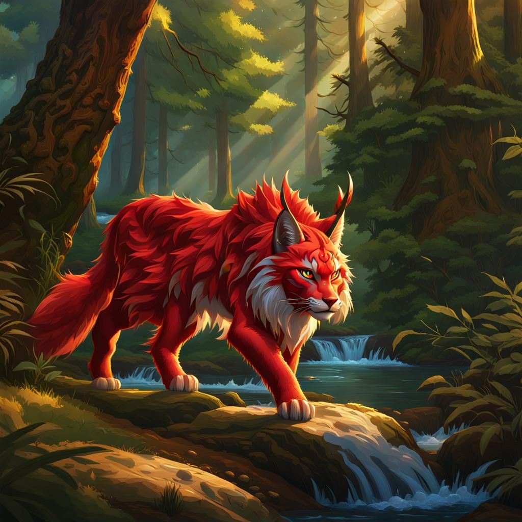Red Lynx in Forest: Hyperrealistic Concept Art