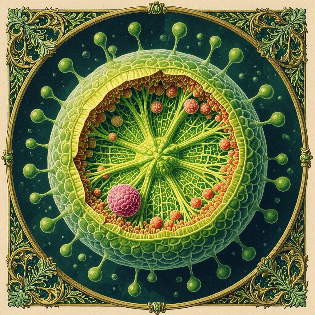 Detailed Plant Cell in Haeckel-Inspired Style