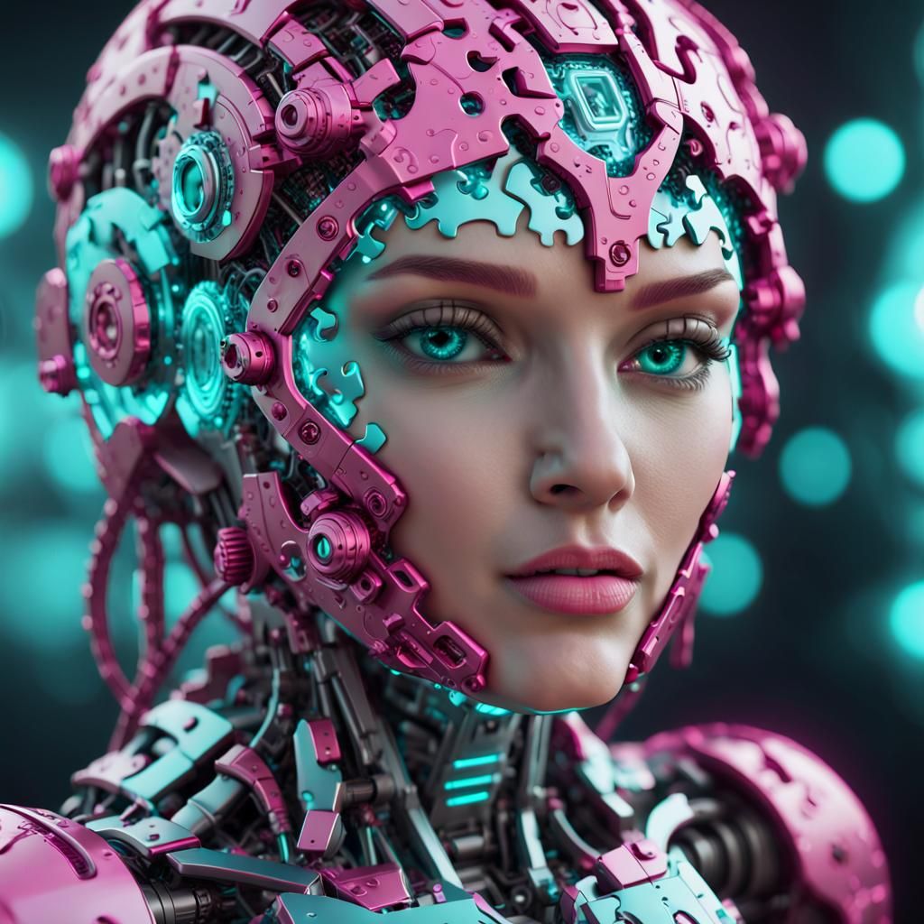 Glowing Puzzle Head in Futuristic Sci-Fi Style