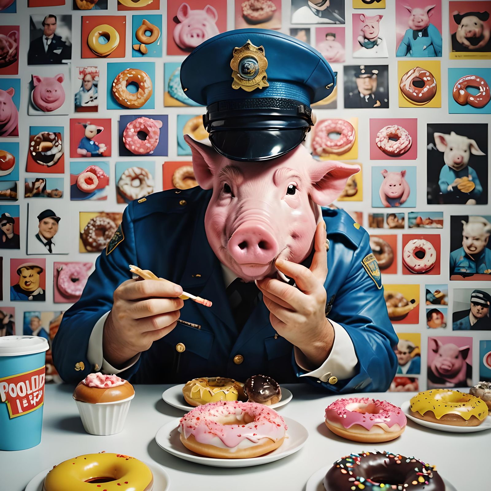 Pig Policeman Eats Doughnuts: Pop Art Polaroid
