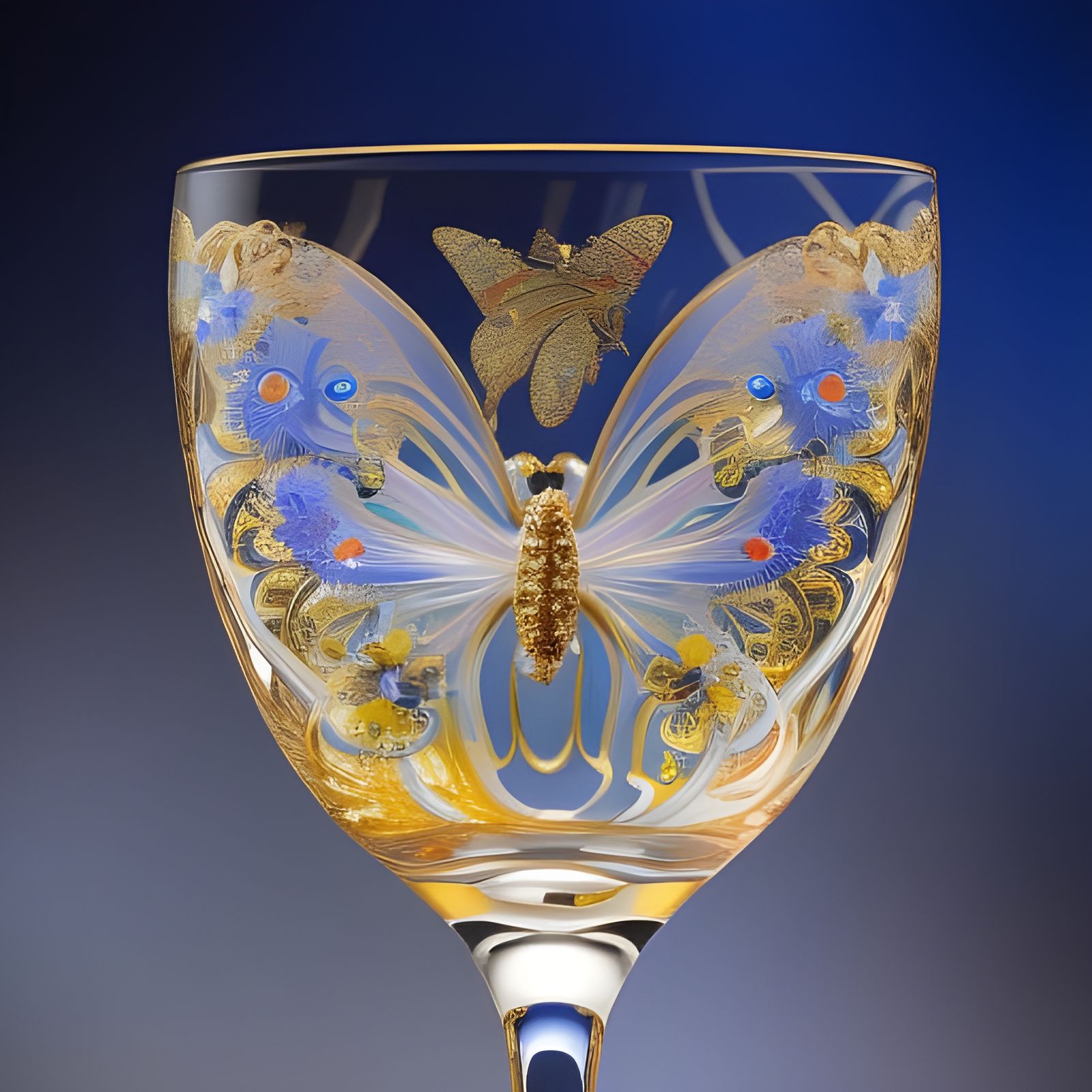 Rococo Butterfly Wine Glass in 3D Digital Art