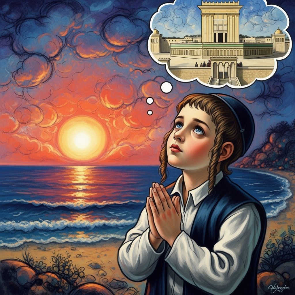 Child Praying for the Temple in Chagall Style