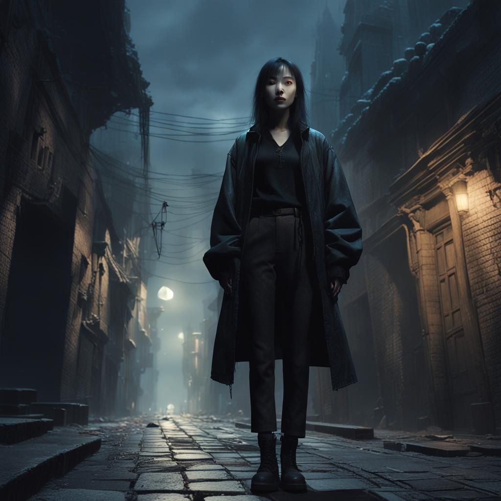 Chinese Vampire in Misty Alley, Mystical Art