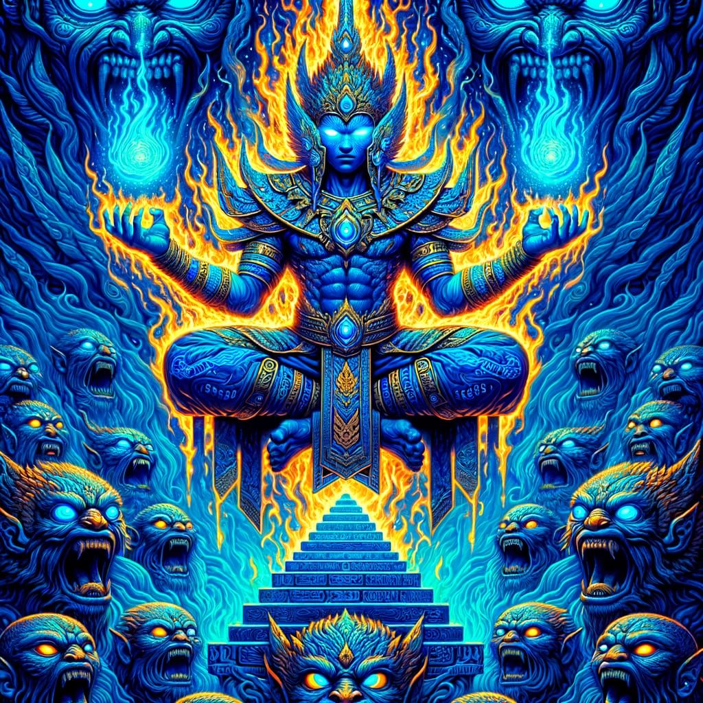 Blue Jaguar Warlock in Ancient Fantasy Scene