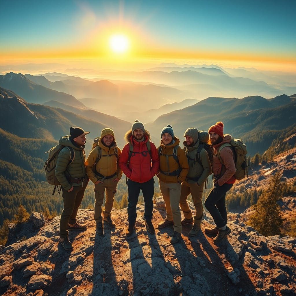 Mountain Summit Scene in Vibrant Realistic Digital Art