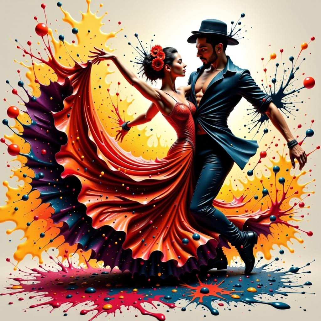 Flamenco Dancer in Vibrant Splatter Painting Style