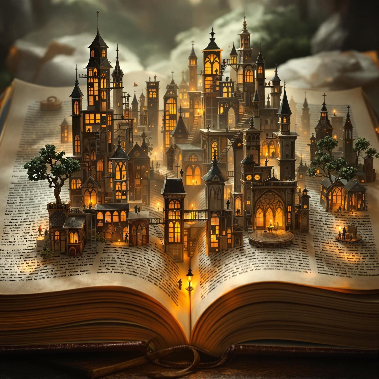 Enchanted Library City in Ancient Book