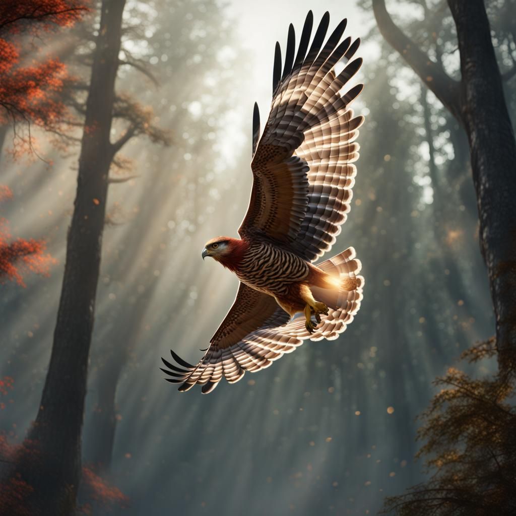 Red-Shouldered Hawk in Flight: Detailed Matte Painting