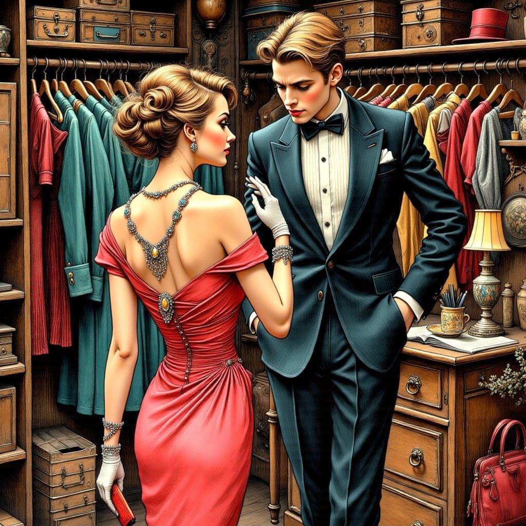 Sophisticated Woman in Retro Film Noir Closet